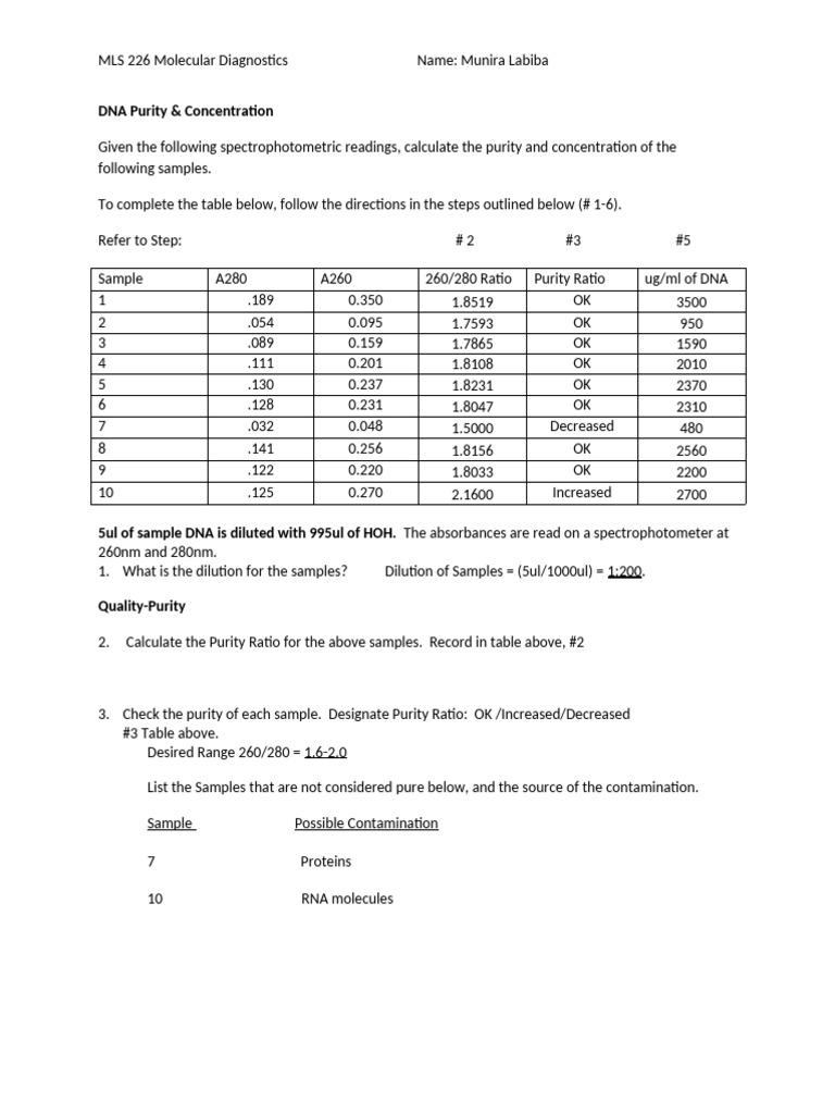 DNA Purity & Quantity Worksheet-Activity | PDF | Laboratories ...