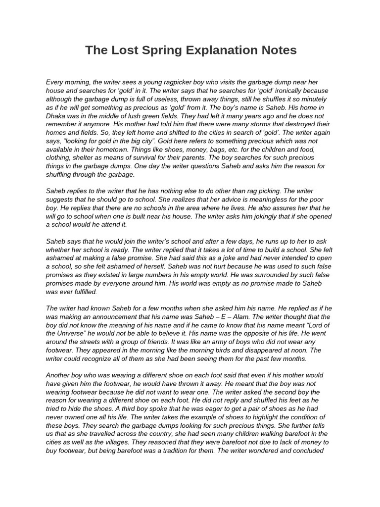 The Lost Spring Explanation Notes | PDF | Shoe