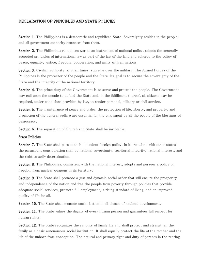 Declaration of Principles and State Policies | Liberty | Democracy