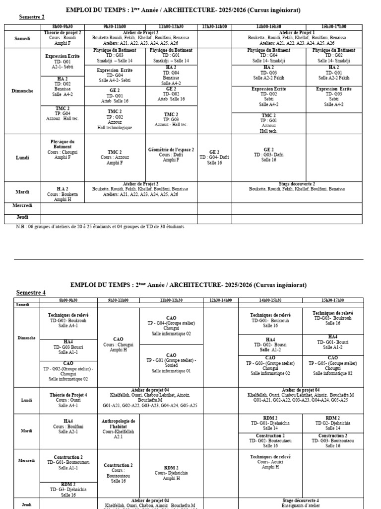 Emploi Du Temps S2 2026 | PDF | Informatique