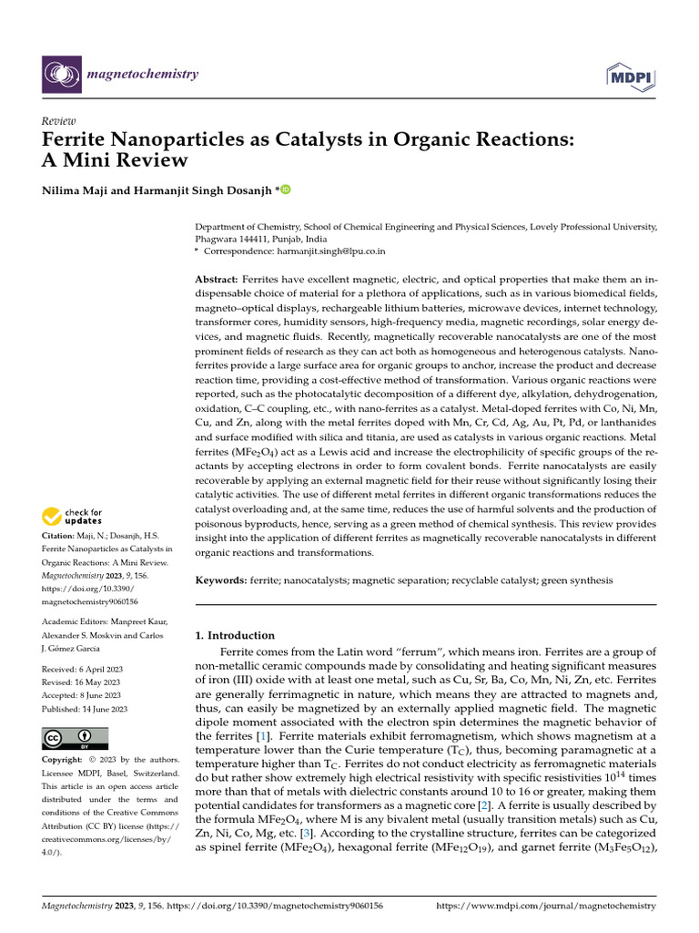 Magnetochemistry 09 00156 | PDF | Catalysis | Nanoparticle