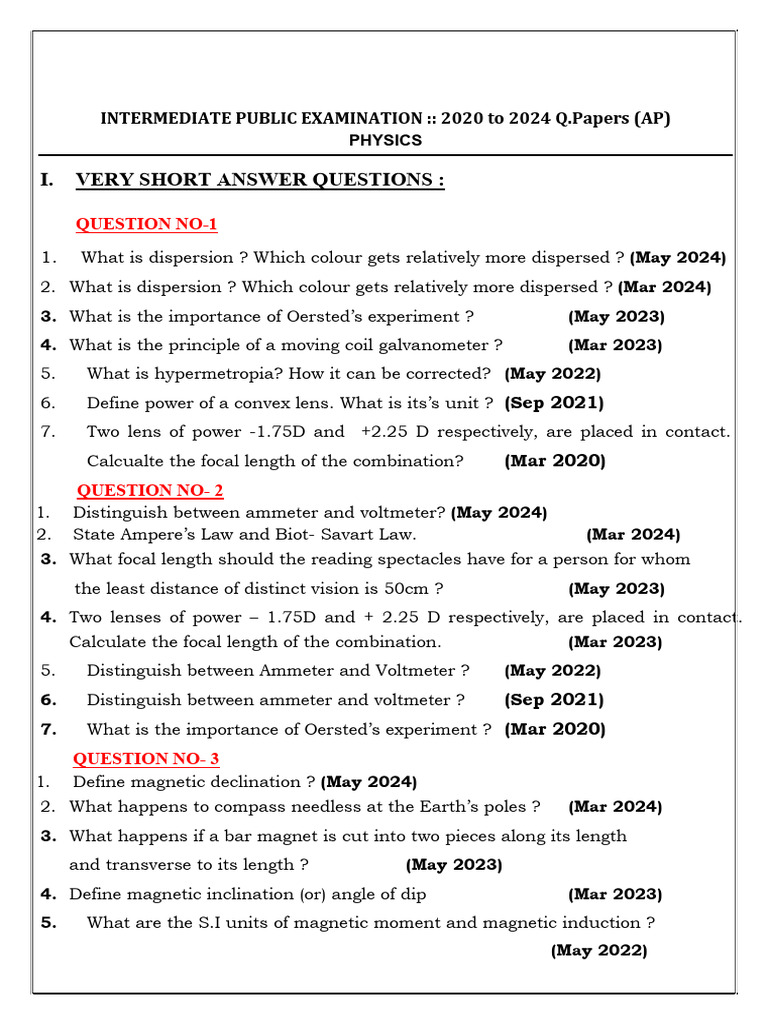 Ipe Previous Questions & Imp Questions - 2026 | PDF | Capacitance ...