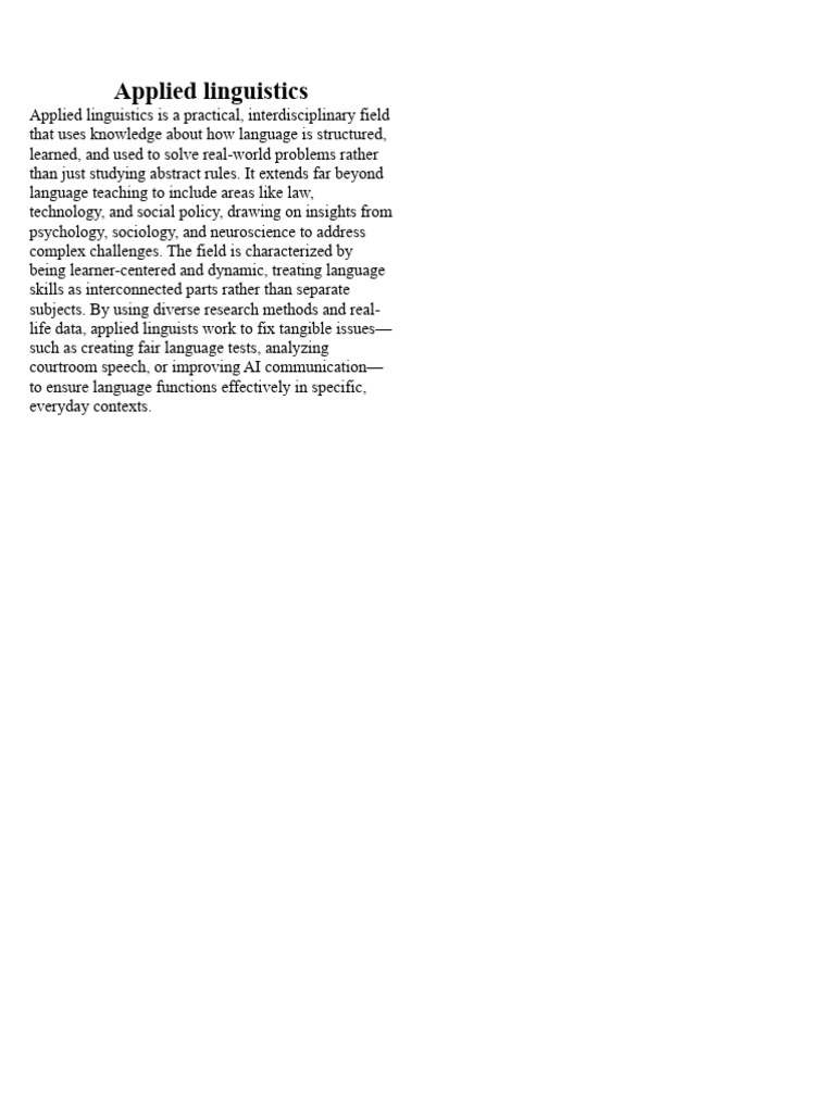 Applied Linguistics | PDF | Linguistics | Second Language Acquisition