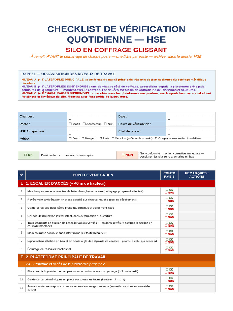 Checklist HSE Quotidienne Silo V2-1 | PDF | Béton