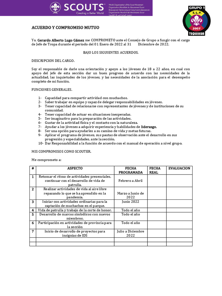 Acuerdo y Compromiso Mutuo 2022 Lugo | PDF