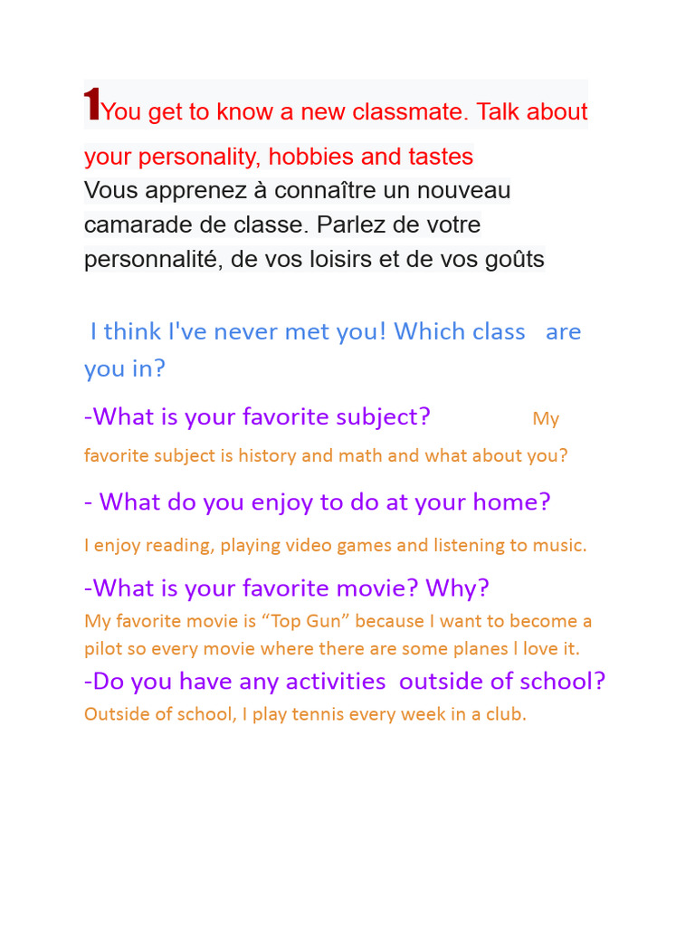 1you Get To Know A New Classmate | PDF