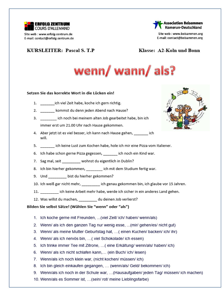 A2 Übungen Wenn Wann Als | PDF