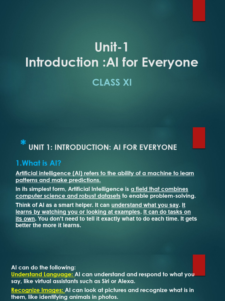 Unit - 1 Introduction AI For Everyone | PDF | Artificial Intelligence ...