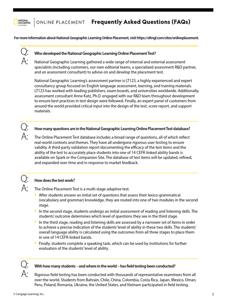 OnlinePlacementTest Assessment FAQ | PDF
