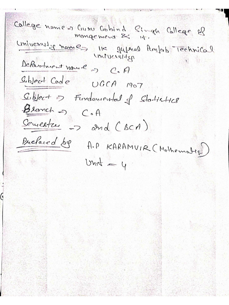 Bca 2ND Sem Fundamental of Statistics Unit - 4 | PDF