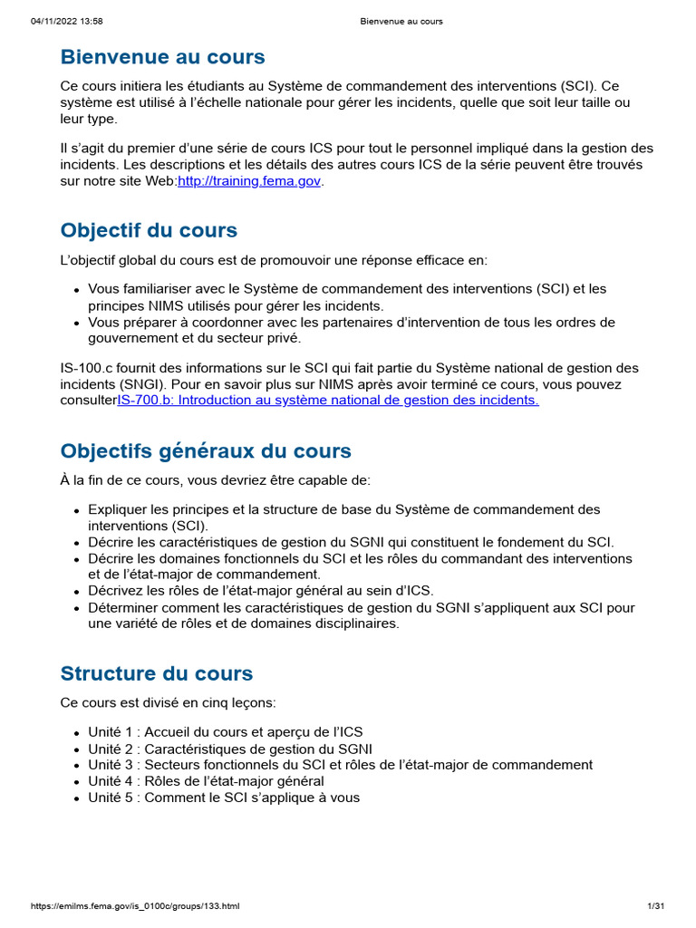 Ics 100 | PDF | Gestion des incidents | Planification