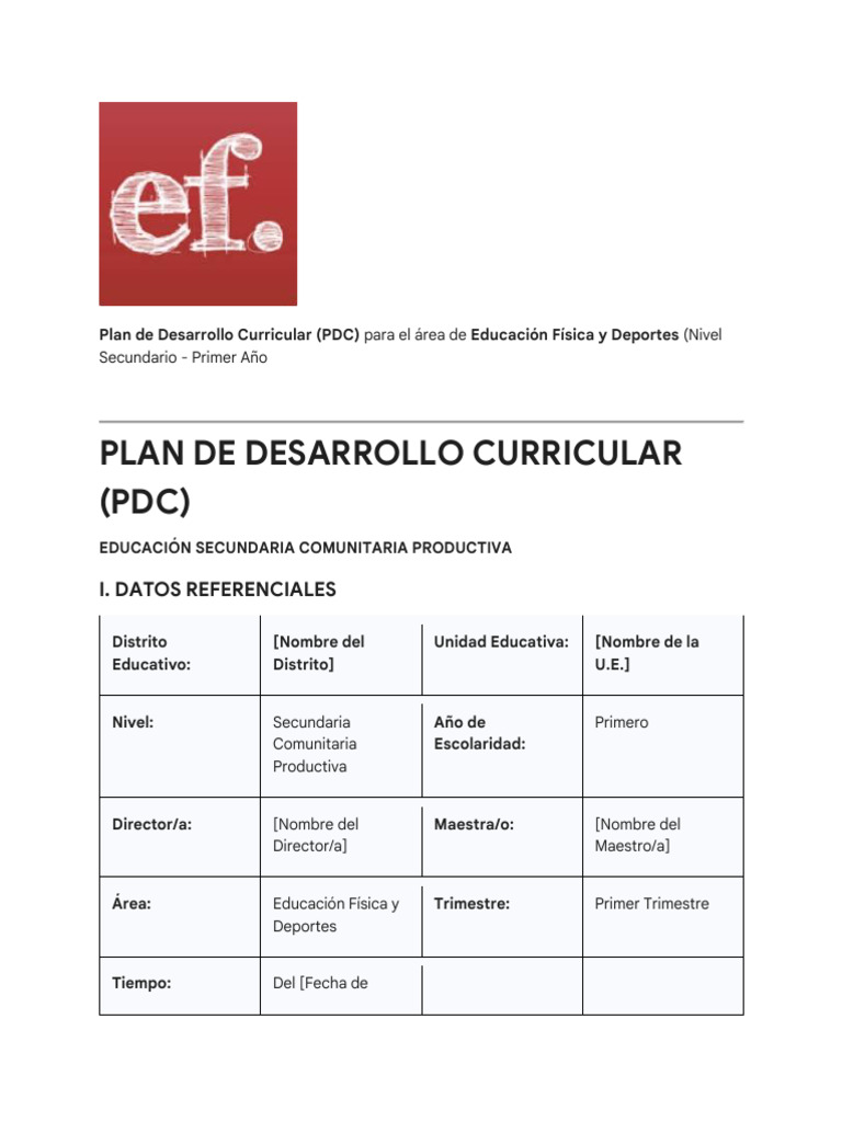 Plan de Desarrollo Curricular Educación Física Secundaria 1 | PDF ...