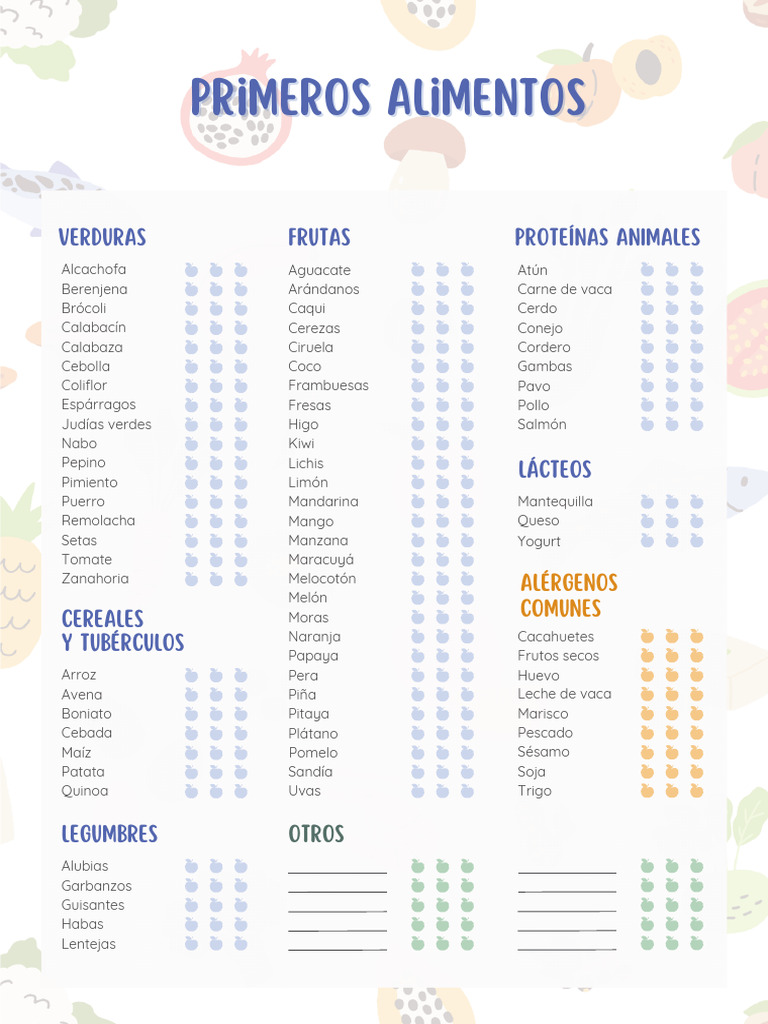 BONUS Mis Primeros Alimentos + Menu_A4 | PDF | Vegetales | Fruta