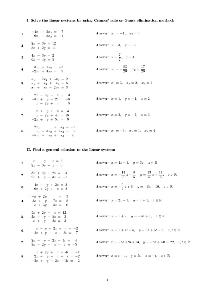 1 Practice Linear Systems | PDF