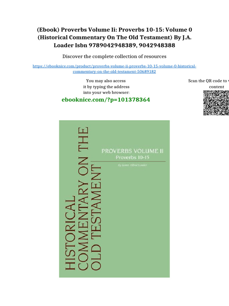 (Ebook) Proverbs Volume Ii: Proverbs 10-15: Volume 0 (Historical ...