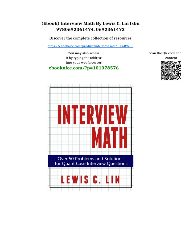 (Ebook) Interview Math by Lewis C. Lin ISBN 9780692361474, 0692361472 ...