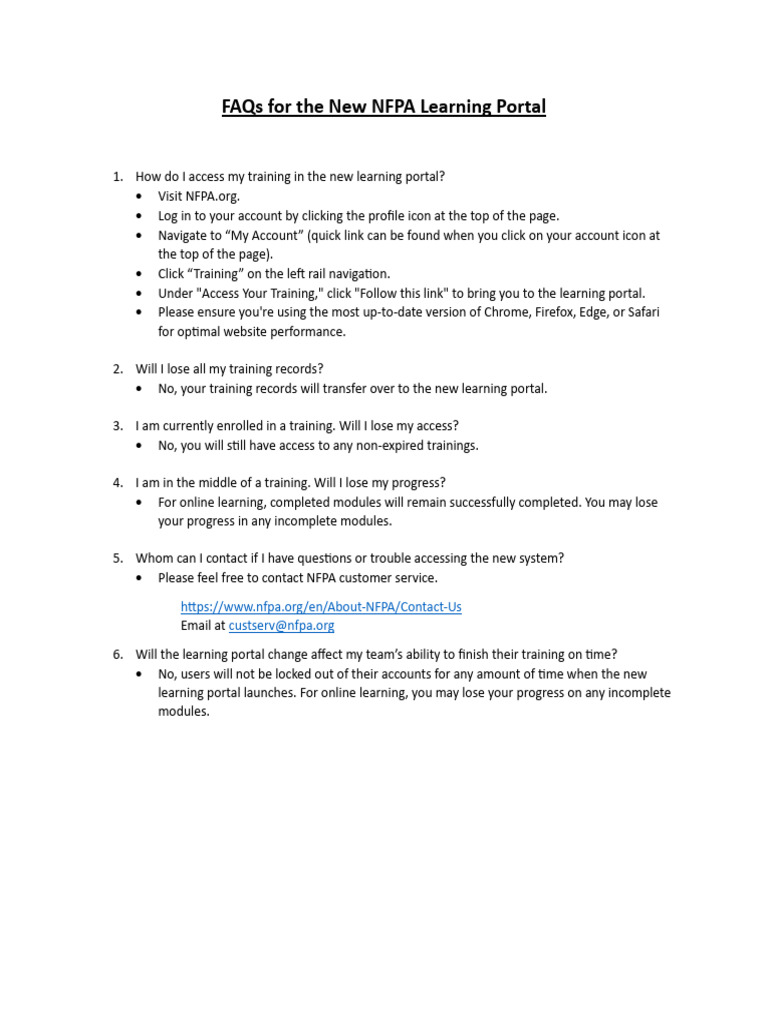 NFPA Learning Portal FAQ | PDF