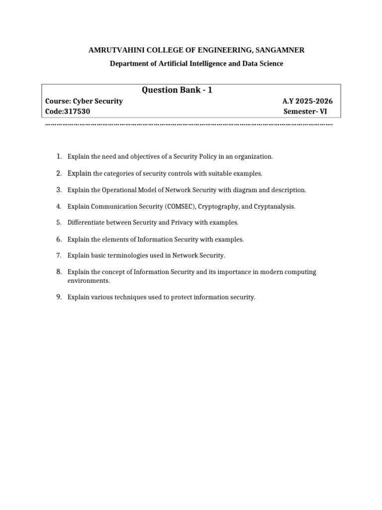 CS Question Bank 1 TE | PDF
