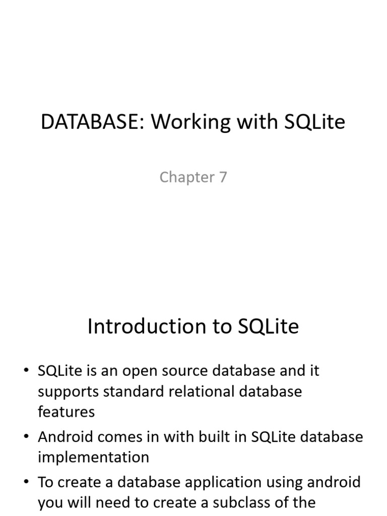 Chapter 7 - Working With SQLite DATABASE | PDF | Information Retrieval ...