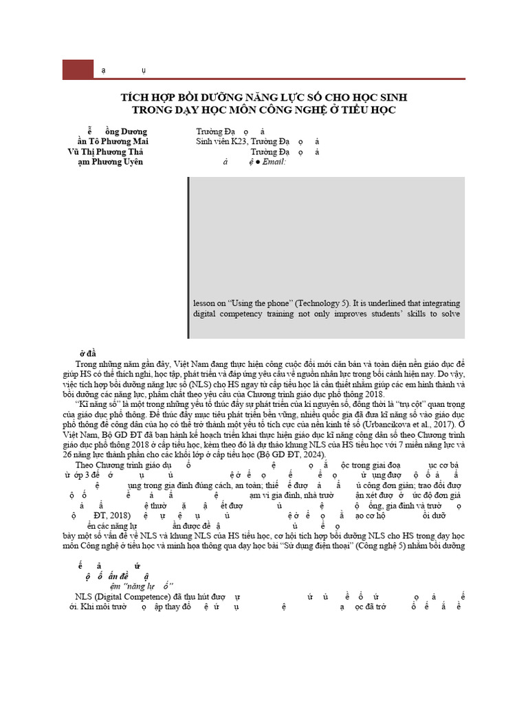 TCH HP Bi DNG NNG LC S Cho HC Sinh Trong Dy HC MN CNG NGH Tiu HC | PDF