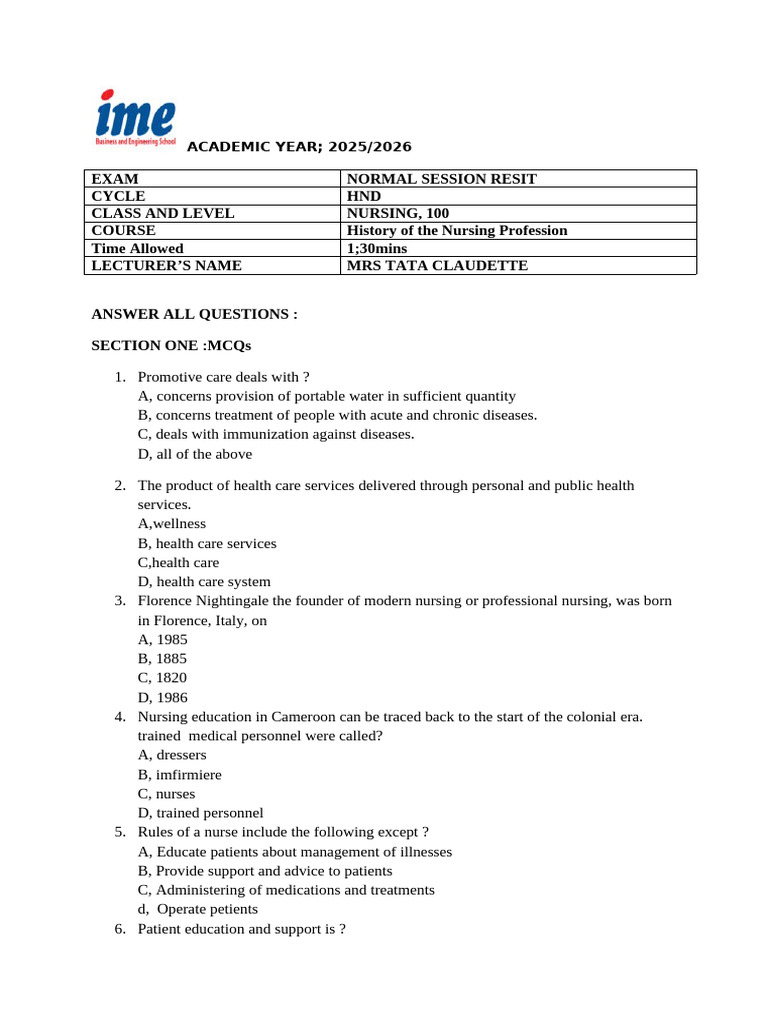 Resit History of Nursing | PDF | Nursing | Health Sciences