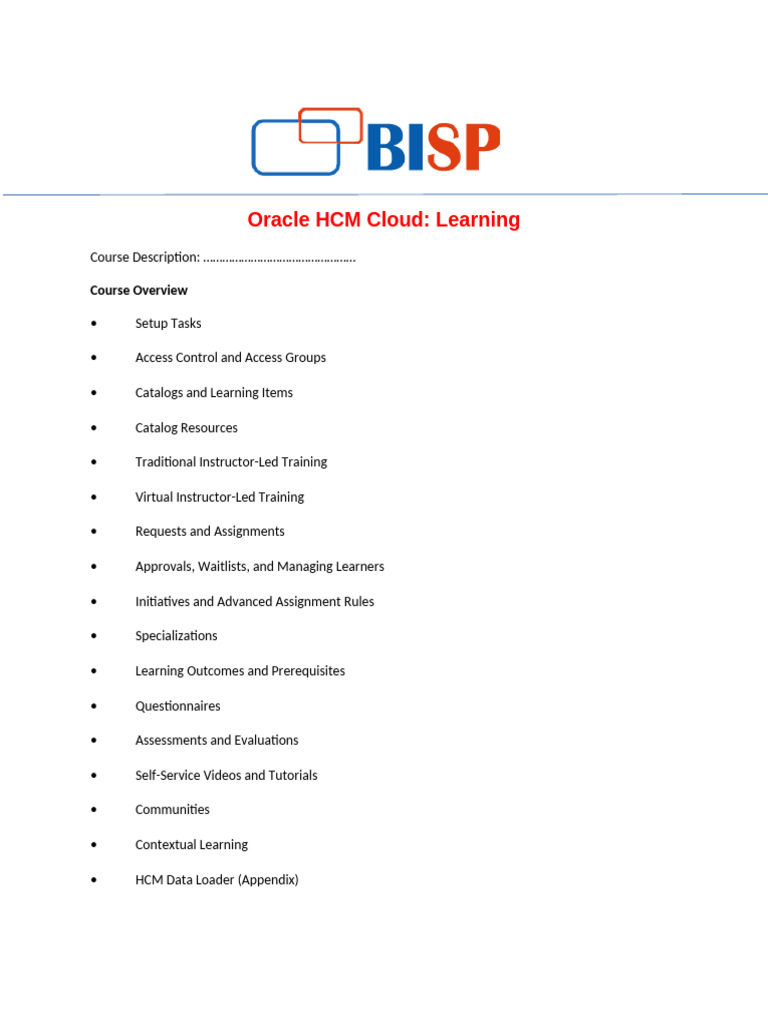Oracle HCM Cloud Learning | PDF