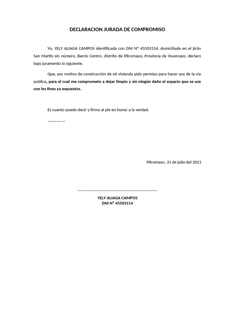 Declaracion Jurada de Compromiso | PDF