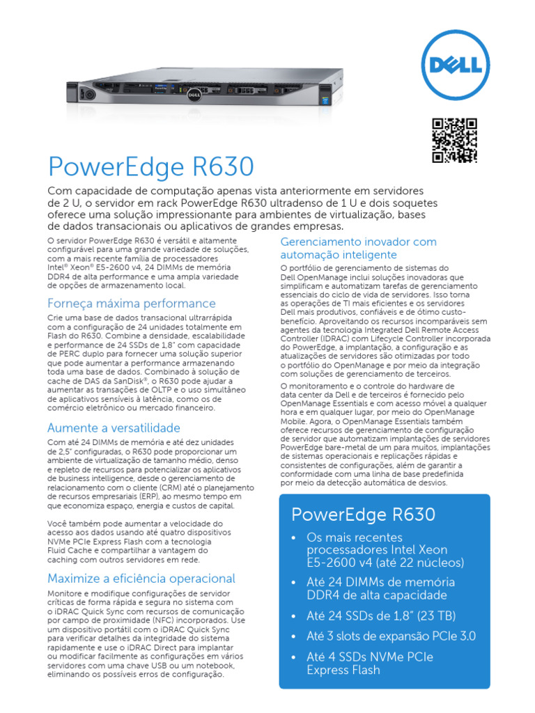 Dell PowerEdge R630 Spec Sheet PT BR HR | PDF | Disco de estado sólido ...