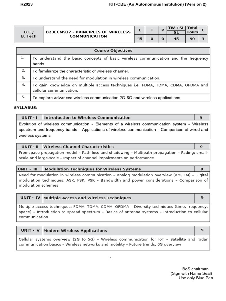 B23ECM917 Principles of Wireless Communication | PDF | Channel Access ...