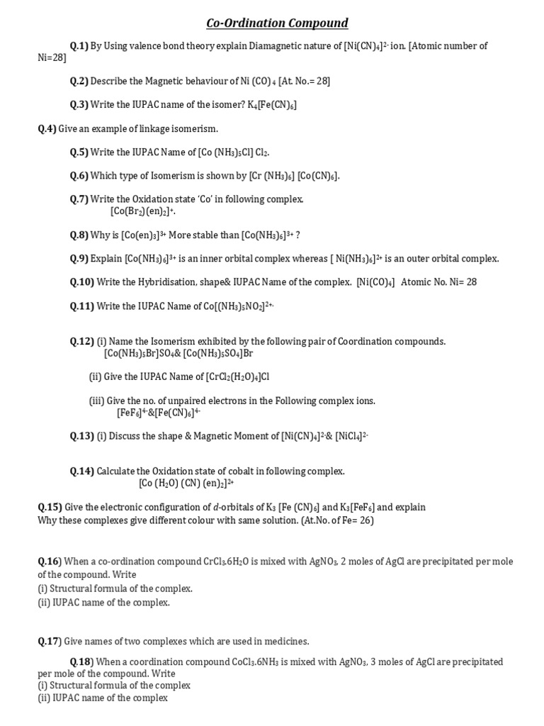 Co Ordination Compound | PDF | Coordination Complex | Isomer