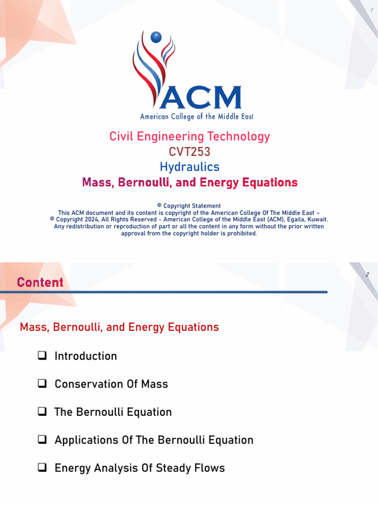 CVT253 - Mass, Bernoulli, and Energy Equations | PDF | Fluid Dynamics ...