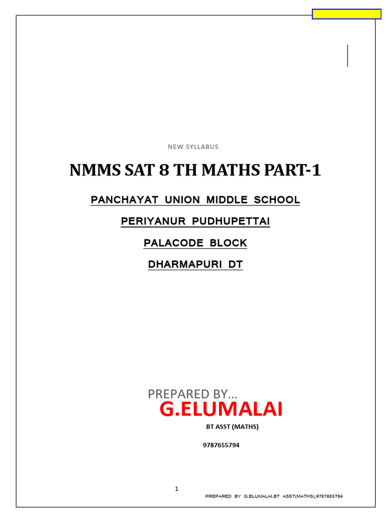 Nmms Sat 8 TH Maths Part 1 | PDF