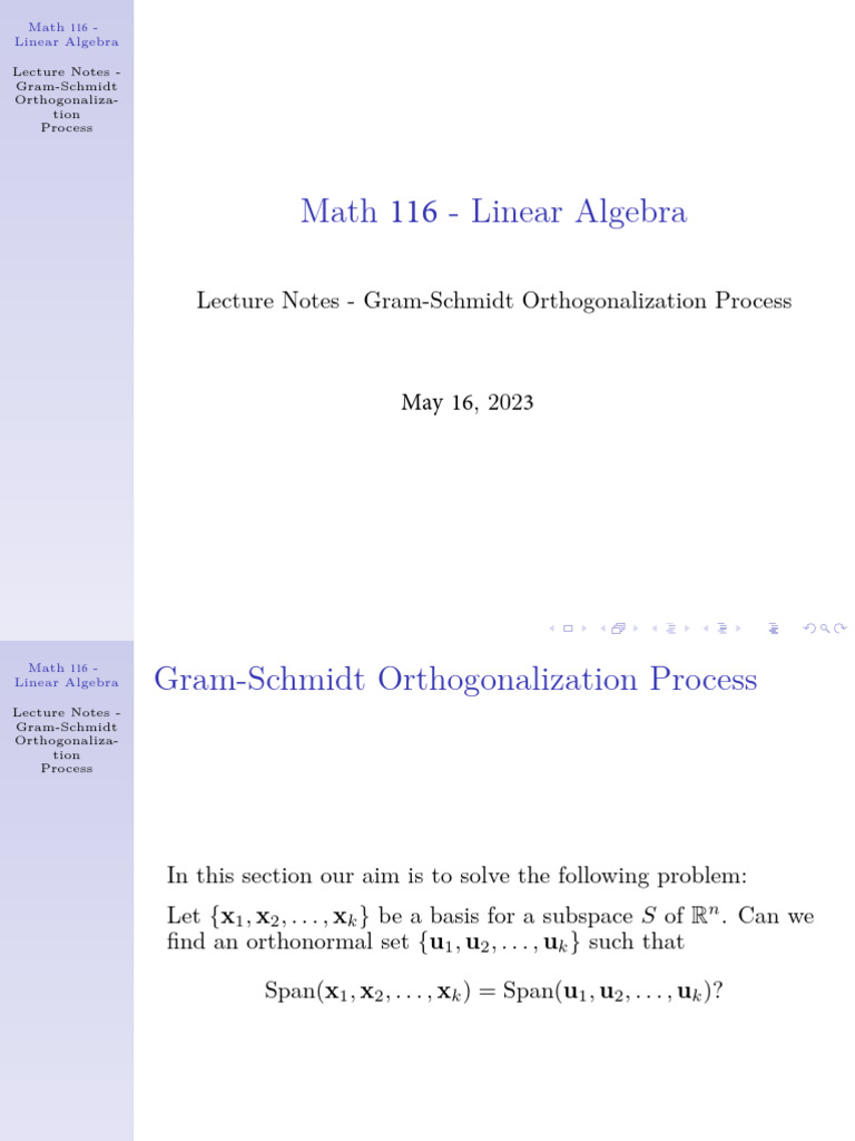 11 - Math - 116 - S - 23 - Gram-Schmidt Process | PDF | Basis (Linear ...
