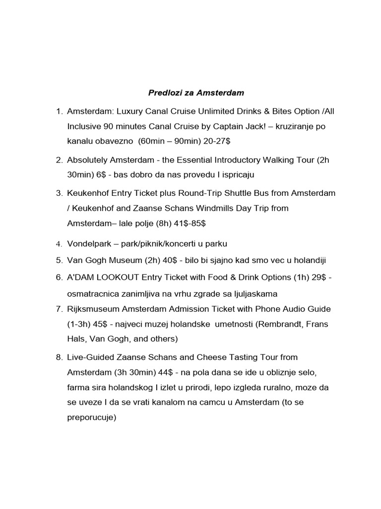 Predlozi Za Amsterdam | PDF