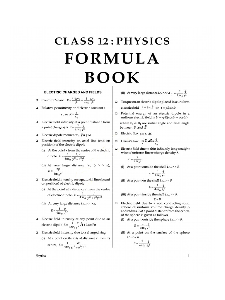 Formula Book Physics New Linked 1 | PDF | Inductance | Electric Field