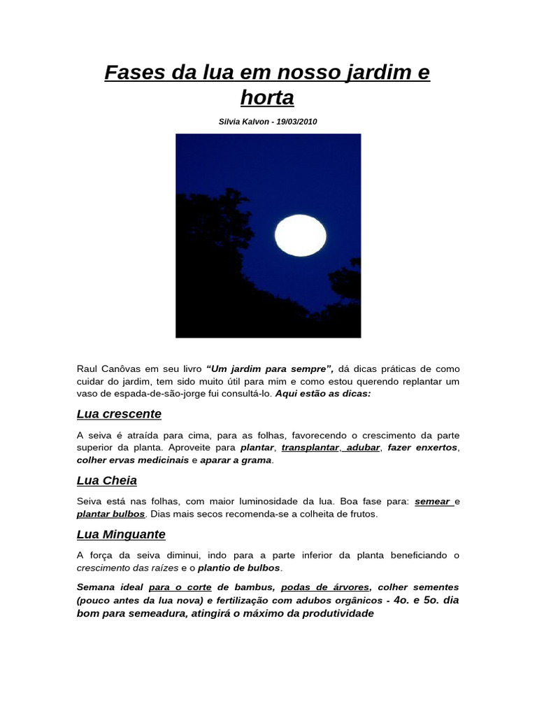 Fases Da Lua em Nosso Jardim e Horta | PDF | Lua | Tempo