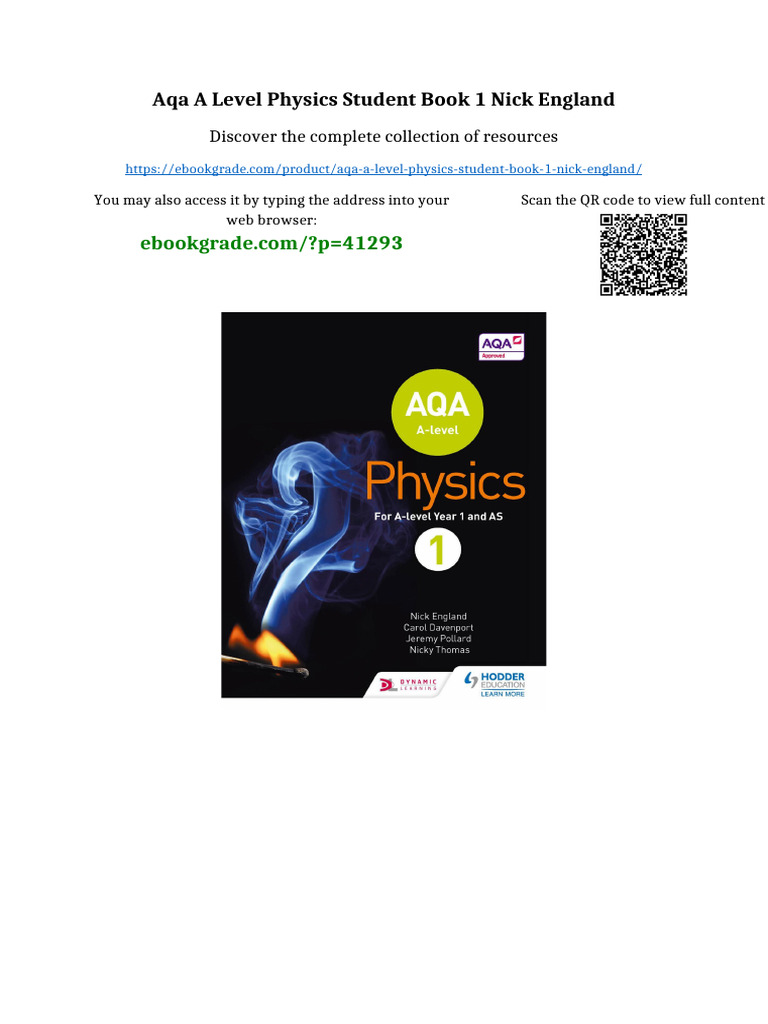 AQA A Level Physics Student Book 1 Nick England Available Full Chapters ...