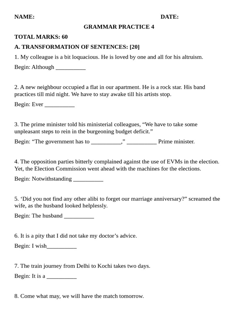 Grammar Practice 4 | PDF