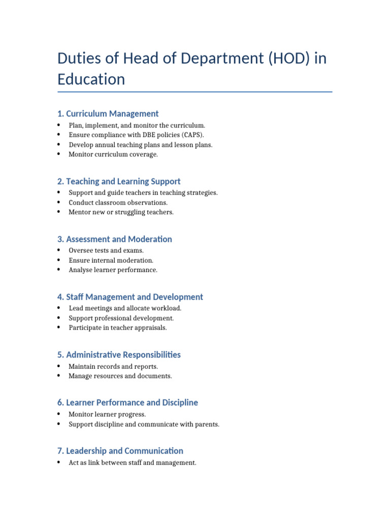 HOD Duties | PDF