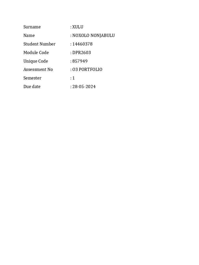 DPR2603 Portfolio Xulu Noxolo | PDF | Change Management | Prejudices