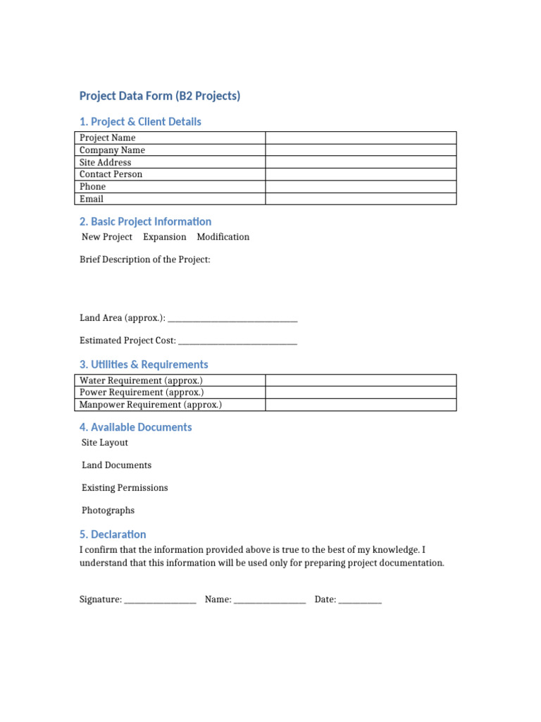 Project Data Form B2 | PDF