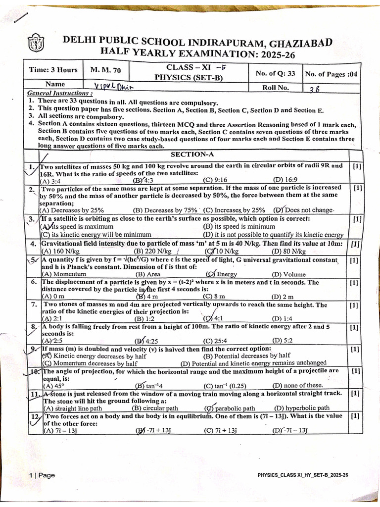 DPS Indrapuram 25-26 Half Yearly Paper | PDF