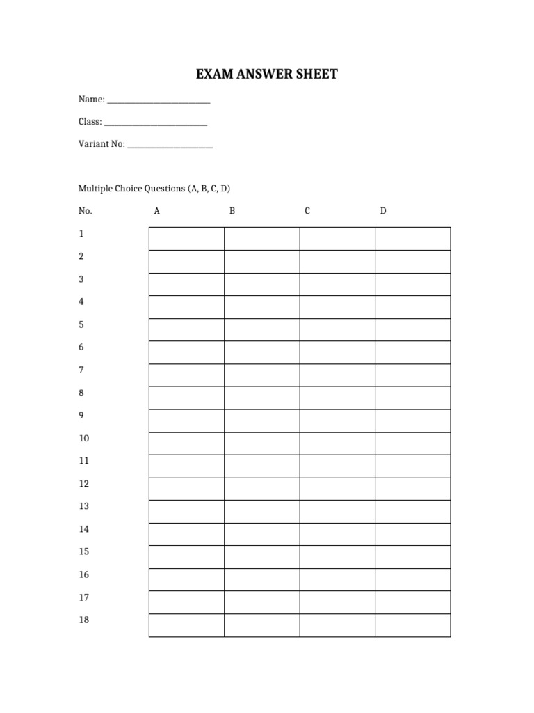 Exam Answer Sheet Editable | PDF