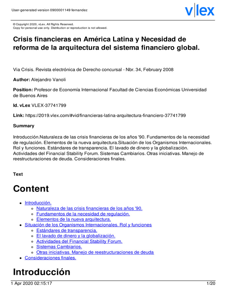 Crisis financieras en América Latina y Necesidad de reforma de la ...