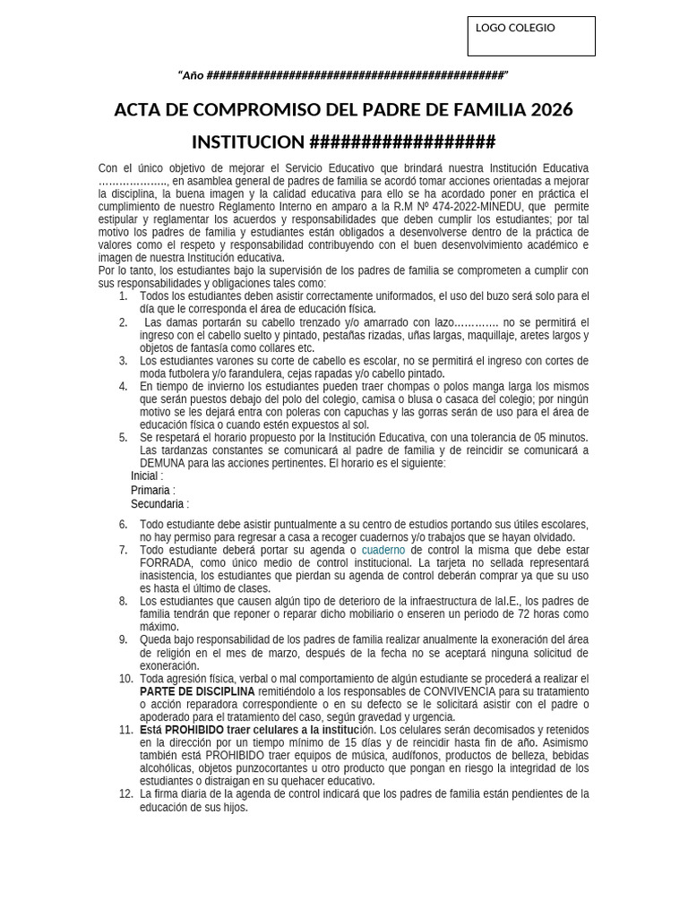 12 Acuerdos y Compromisos Padres de Familia | PDF