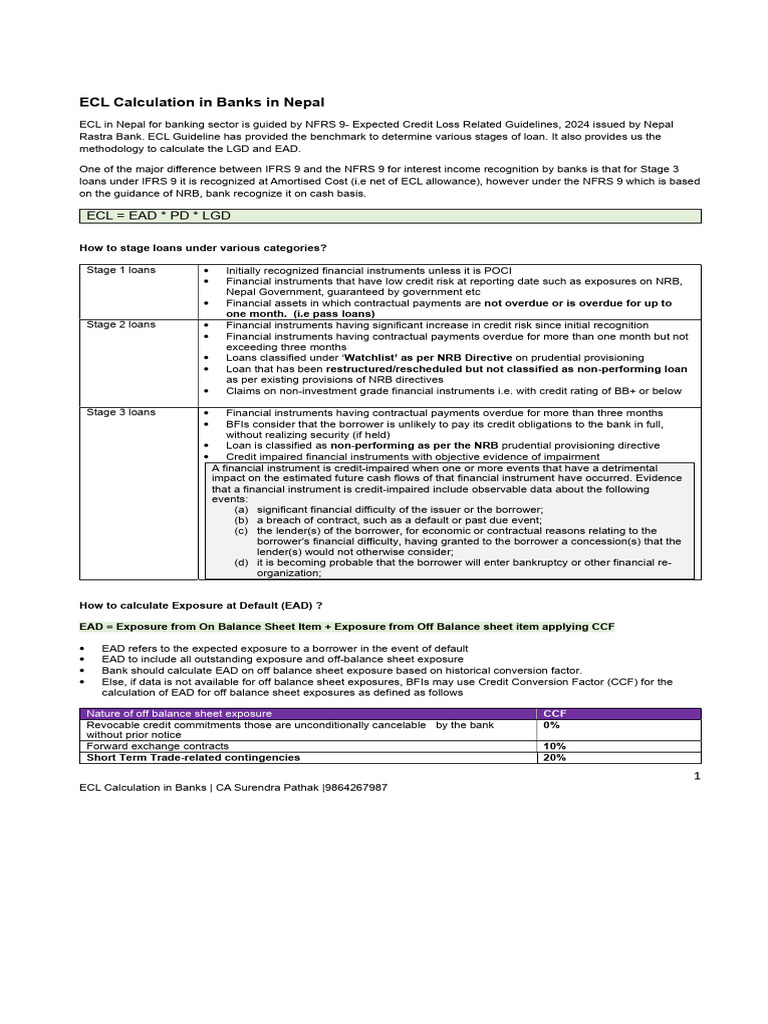 NFRS 9 ECL Calculation in Banks | PDF | Credit | Finance & Money Management