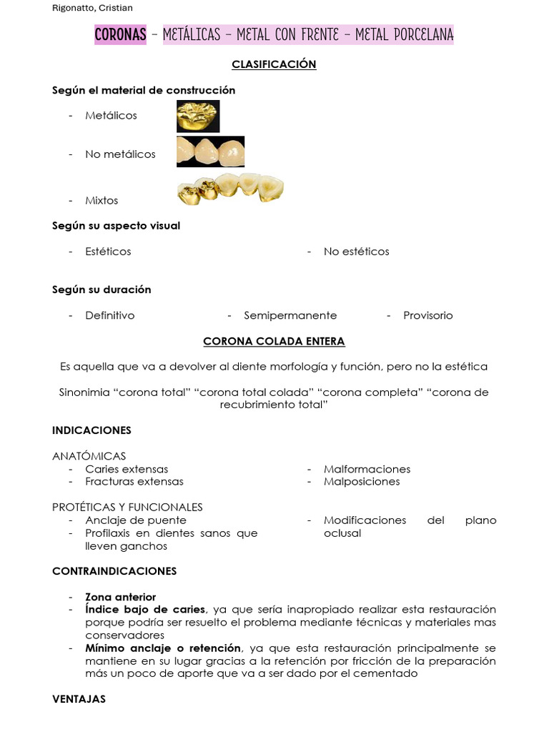 CORONAS METÁLICAS - CORONAS ESTÉTICAS en La Odontología | PDF ...