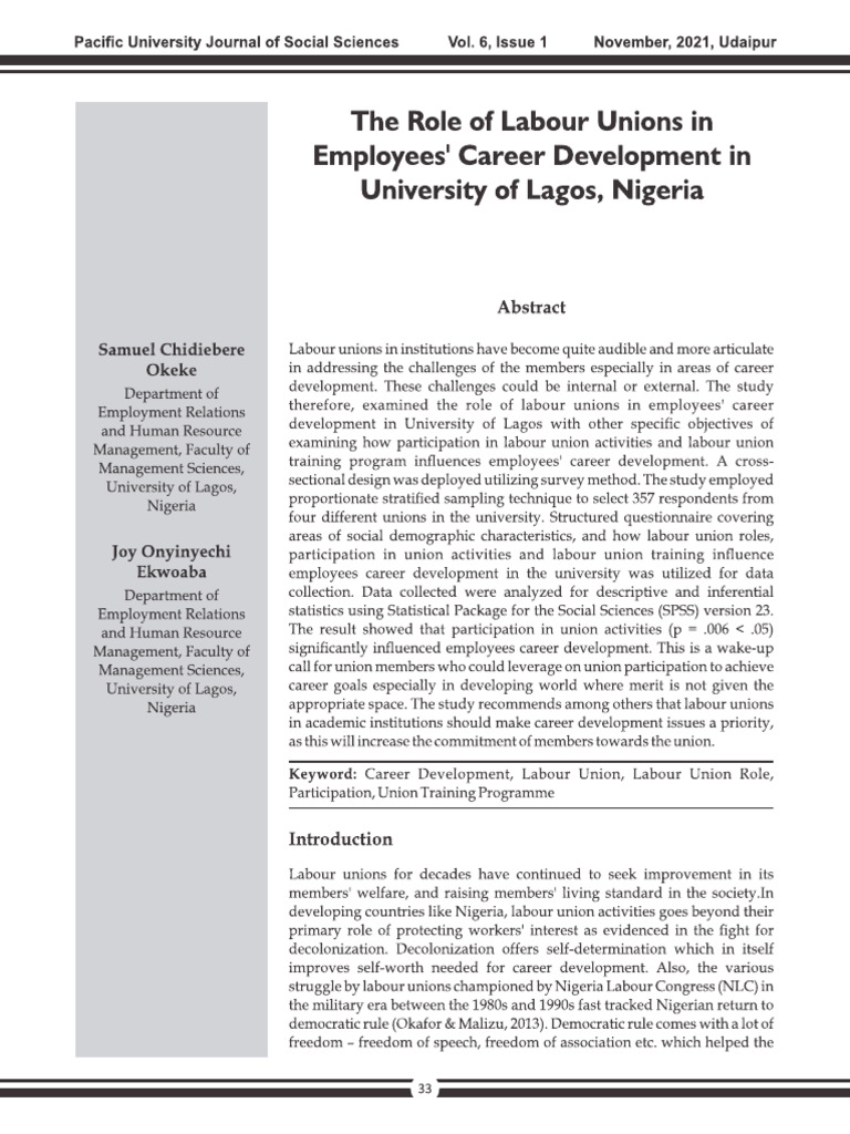 Role of Labour Unions in Employees Career Developemnt | PDF