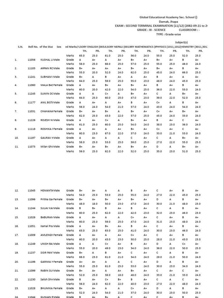 11-Science - XLSX - Student Mark S Ledger | PDF
