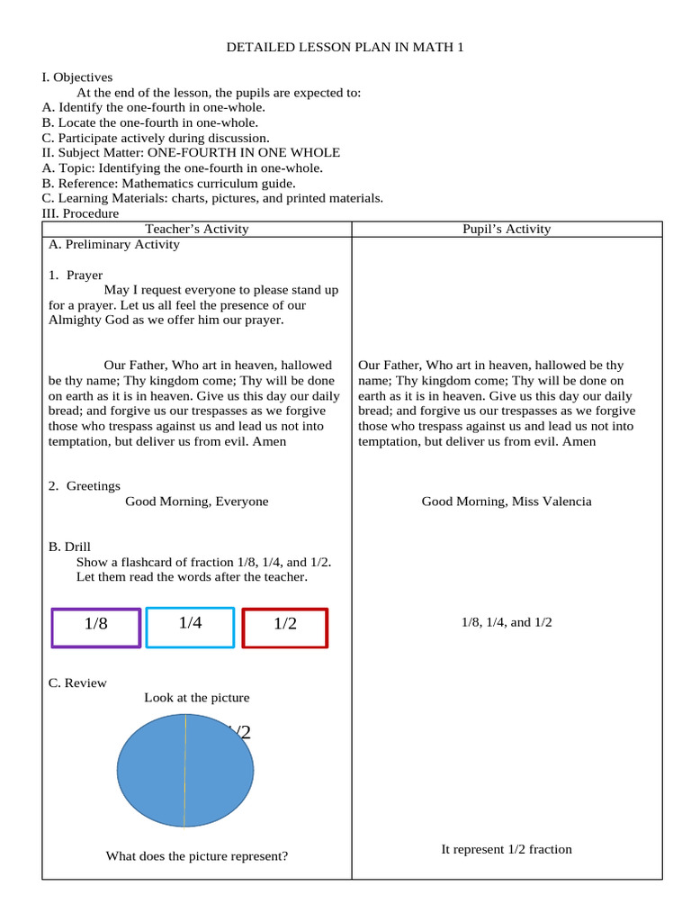 Detailed Lesson Plan in Math 1 | PDF